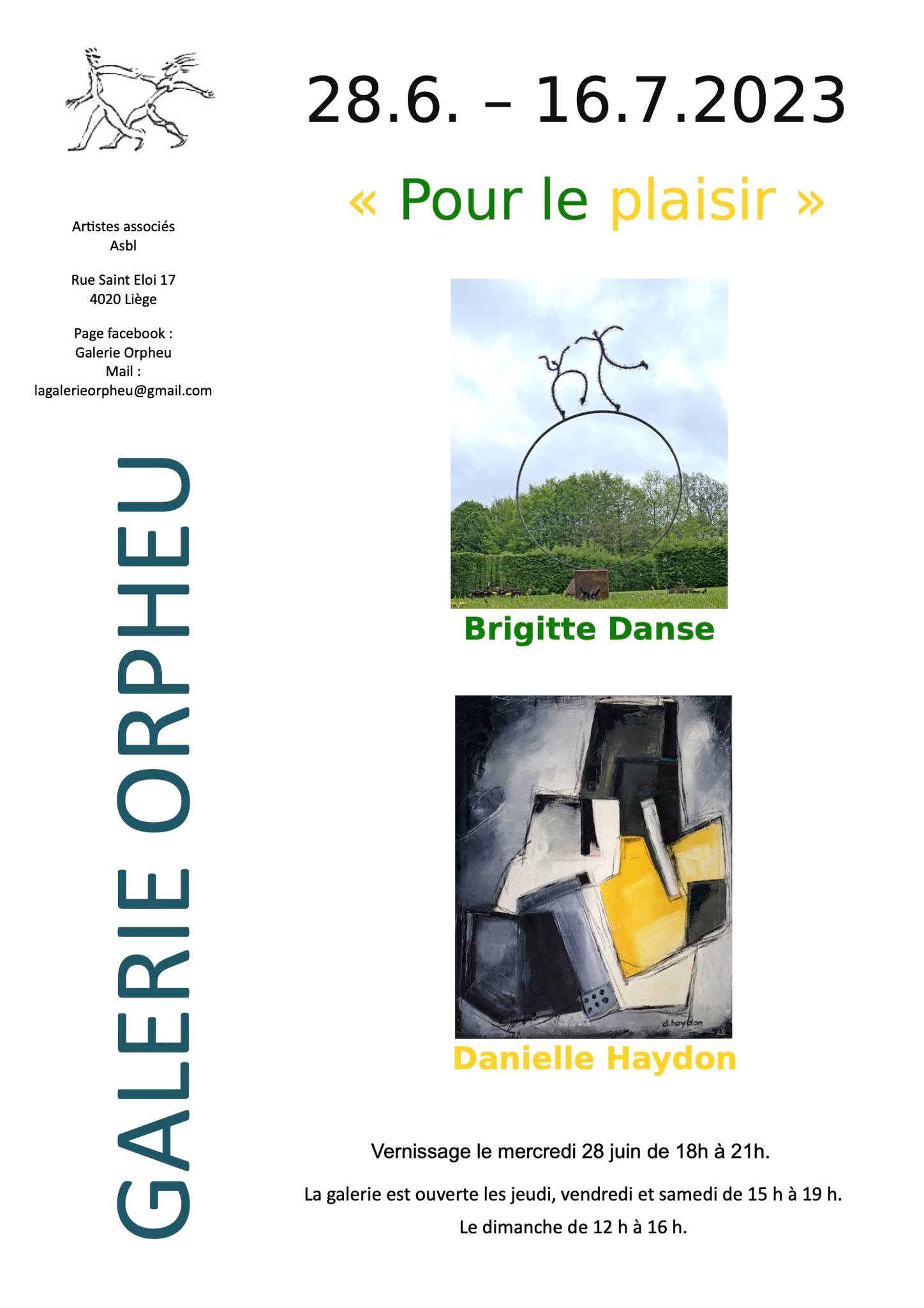 La Galerie Orpheu expose Brigitte Danse et Danielle Haydon