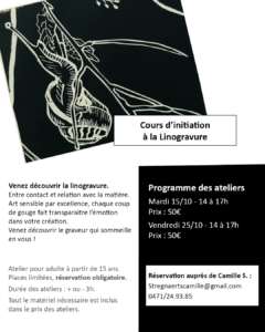 Mardi 15 Octobre 2024 - Atelier Linogravure - Initiation à La gravure à La Galerie d'art Liège By Culture Liège ASBL