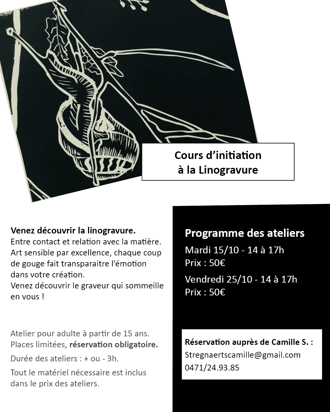 Ateliers créatifs : Atelier Linogravure - Initiation à La gravure à La Galerie d'art Liège By Culture Liège ASBL