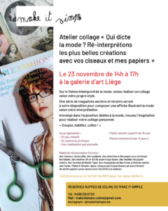 Ateliers collages - " Qui dicte la mode ? Ré-interprétons les plus belles créations avec vos ciseaux et mes papiers" à La Galerie d'art Liège By Culture Liège ASBL