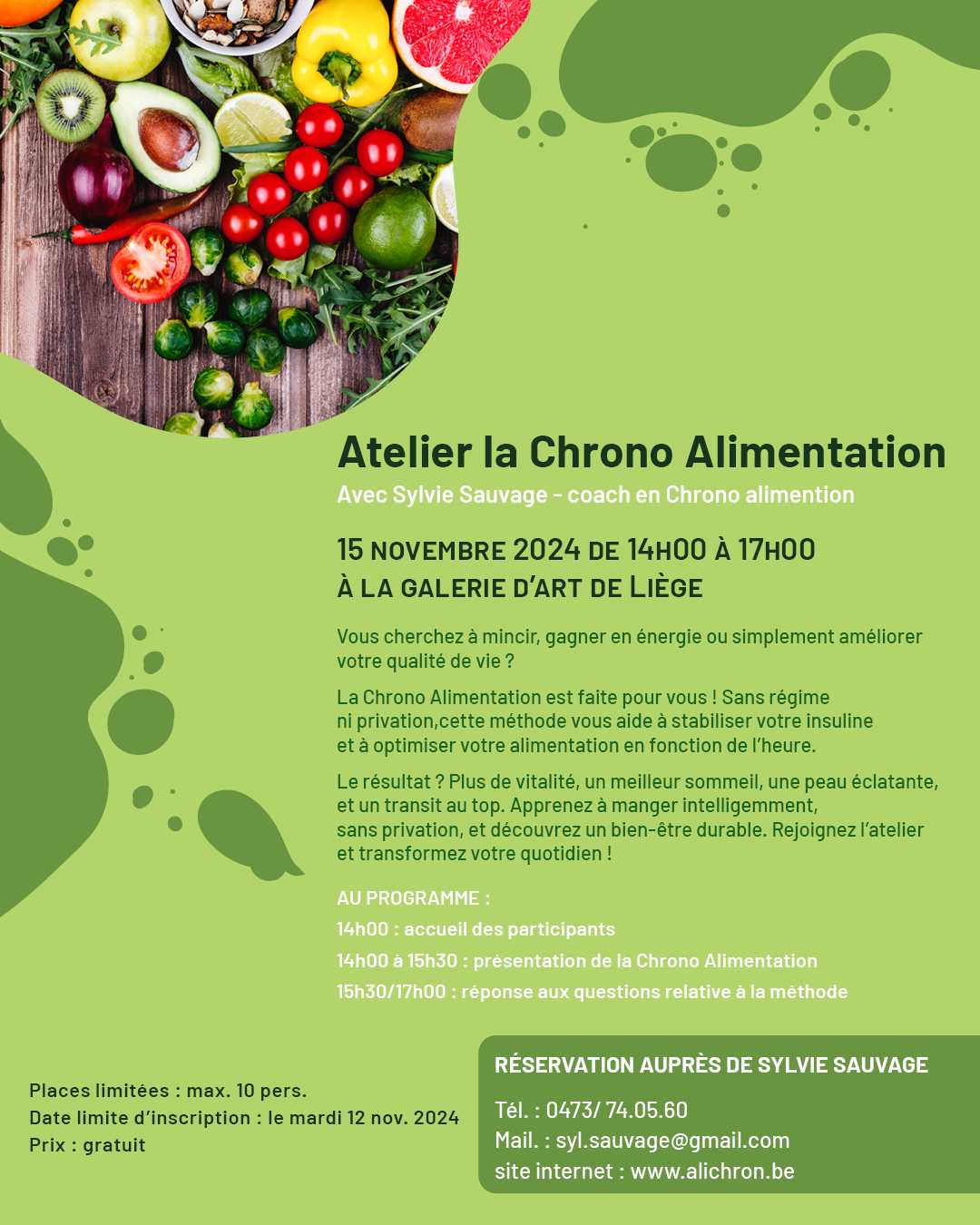 Conférence - Atelier chrono alimentation (nutrition) à La Galerie d'art Liège By Culture Liège ASBL