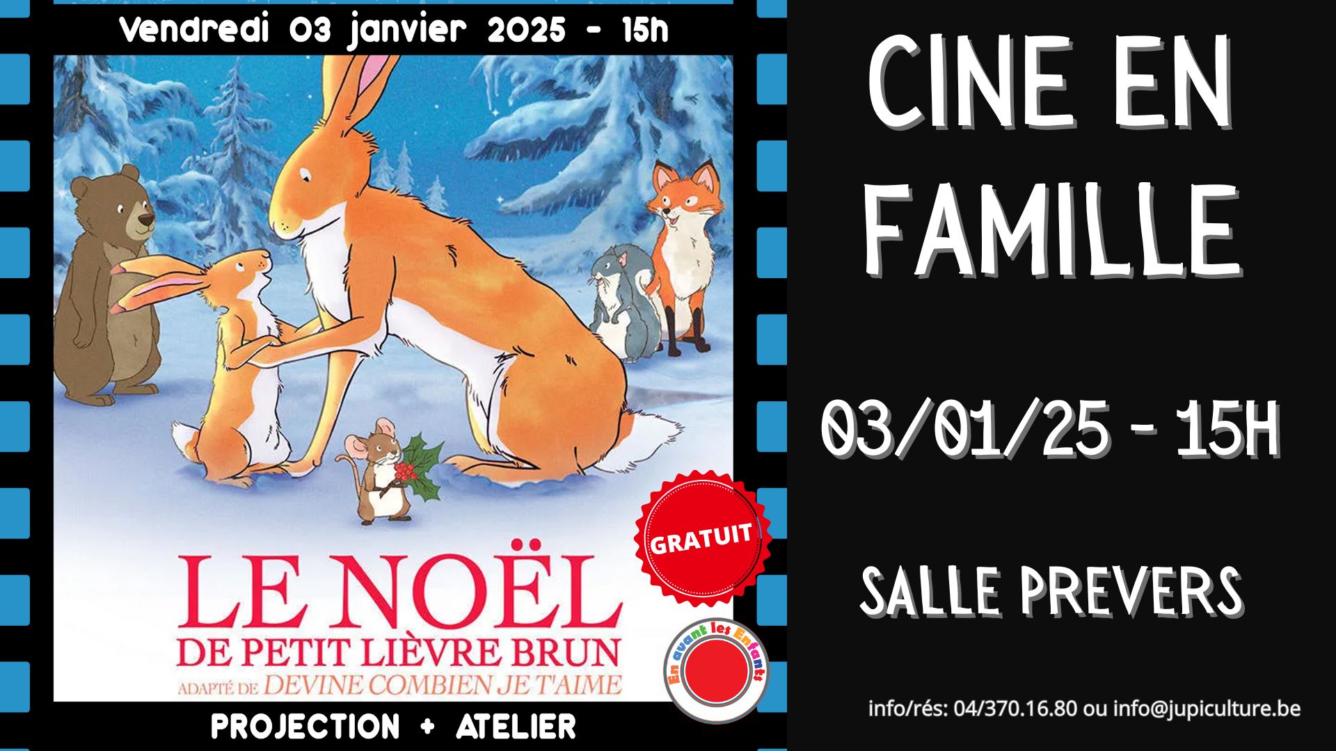 LE NOEL DE PETIT LIEVRE BRUN - CINECLUB + ATELIER CREATIFà la Salle Prévers à JUPILLE