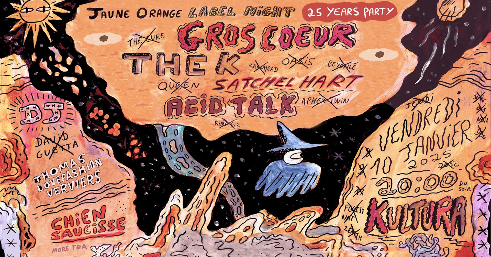 JauneOrange Label Night (25 years party!) : Gros Cœur + The K. + Satchel Hart + Acid talk + DJ TBA chez KulturA à LIEGE