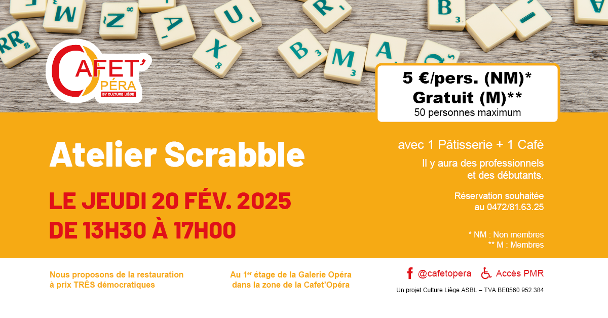 Activités permanentes - SCRABBLE à La Cafet'Opéra à LIEGE