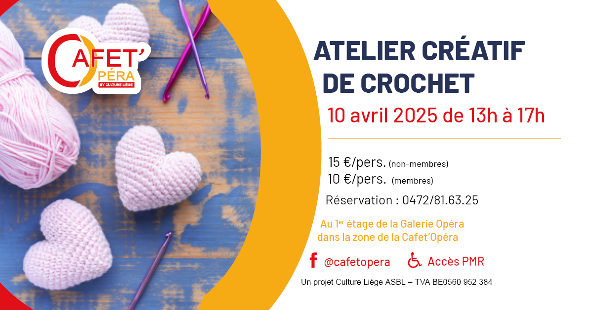 Ateliers créatifs - Atelier créatif d ecrochet à La Cafet'Opéra à LIEGE